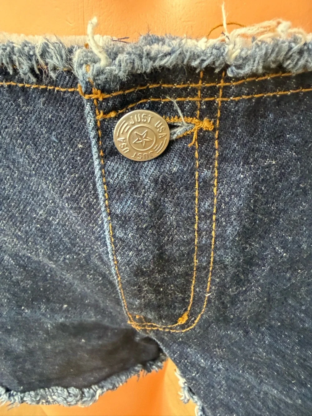 Just USA Dark Indigo Frayed Hem Denim Shorts, Jorts